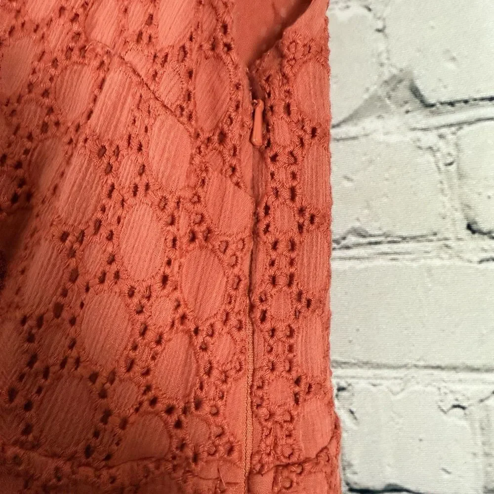 Anthropologie Elm Collared Eyelet Dress Sleeveless Coral Orange - Picture 12 of 16